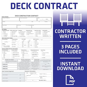 Detailed Deck Construction Contract - New or Remodel - Contractor Created