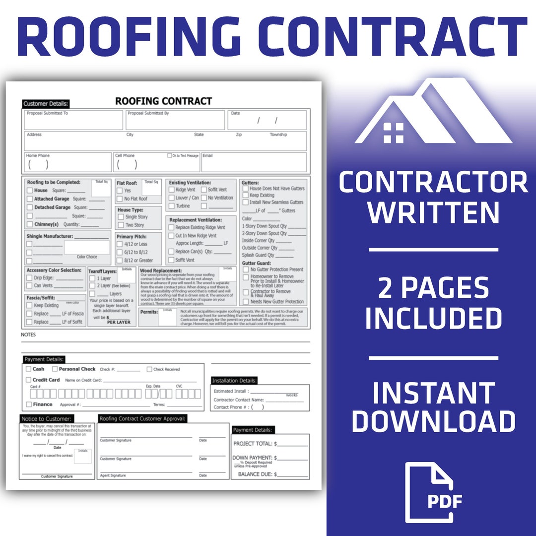 Detailed Roofing Contract Etsy