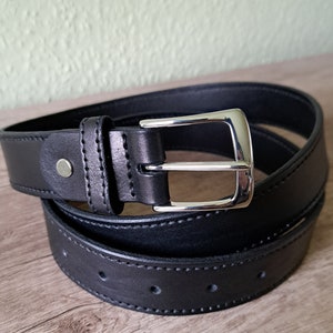 Zwarte leren riem, klassiek inkortbaar, herenriem, rundlederen jeansriem