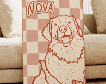 Modny, kolorowy, spersonalizowany portret psa, uroczy, w 100% ręcznie rysowany portret zwierzaka, źle narysowana, spersonalizowana sztuka psa, nowoczesny plakat ze zwierzakiem na prezent dla właściciela zwierzaka