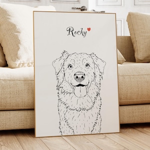 Ritratti di animali domestici personalizzati utilizzando la foto dell'animale domestico Disegno di un cane personalizzato su una linea Regalo commemorativo per animali domestici per i genitori di cani Ritratto di cane personalizzato Dipinto di contorno