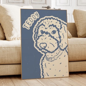 Modern Heartwarming Custom Dog Portrait, Colorful Badly Drawn Pet Portrait, Funny Hand Draw Dog Poster, Trendy Dog Wall Art for Dog Mom Gift