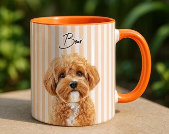 Custom Coffee Cup for Dog Moms, Striped Pet Mug from Photo, Gift idea for Dog and Cat lovers, Dog and Cat mom gift