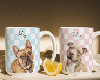 Personalized Watercolor Pet Coffee Mug, Custom Pet Portrait Mug, Pet Lover Gift, Dog Mom gift, Dog dad gift, Pet Remembrance Gift, Chess Cup