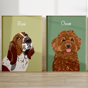 Aangepast huisdierportret, gepersonaliseerde cartoon hondenportret handgetekende, schattige digitaal getekende hond, kleurrijke huisdierposter voor perfect cadeau huisdierouders