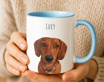 Custom Mother's Day Mug, personalized Pet Portrait Mug, Custom Dog or Cat Photo Cup, Gift for Pet Lovers, Dachshund Mom Gift, Cat Mom Gift