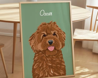 Custom Pet Portrait, Personalized Cartoon Dog Portrait Hand Draw, Cute Digital Drawn Dog, Colorful Pet Poster for Perfect Gift Pet Parents