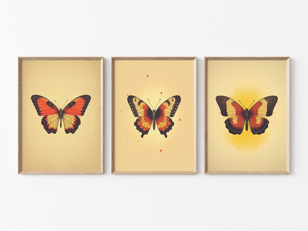 Vintage Boho Butterfly Print PRINTABLE Wall Art Set of 3 Bundle Insect ...