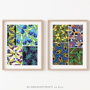 Abstract Insect Pattern Art Print, Set of 2 PRINTABLE Wall Art, Vintage Beetle, Colourful Wasp, Honey Bee Painting, Instant DIGITAL DOWNLOAD