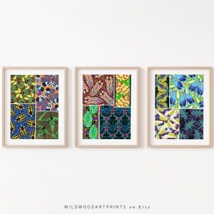 Abstract Insect Pattern Art Print, Vintage Butterfly Set of 3 PRINTABLE Wall Art, Colourful Beetle Wasp Honey Bee, Instant DIGITAL DOWNLOAD