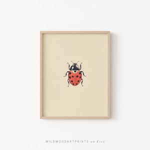 Vintage Ladybug, Antique Beetle PRINTABLE Wall Art Print | Red Minimalist Insect Poster | Boho Neutral Home Decor Instant DIGITAL DOWNLOAD