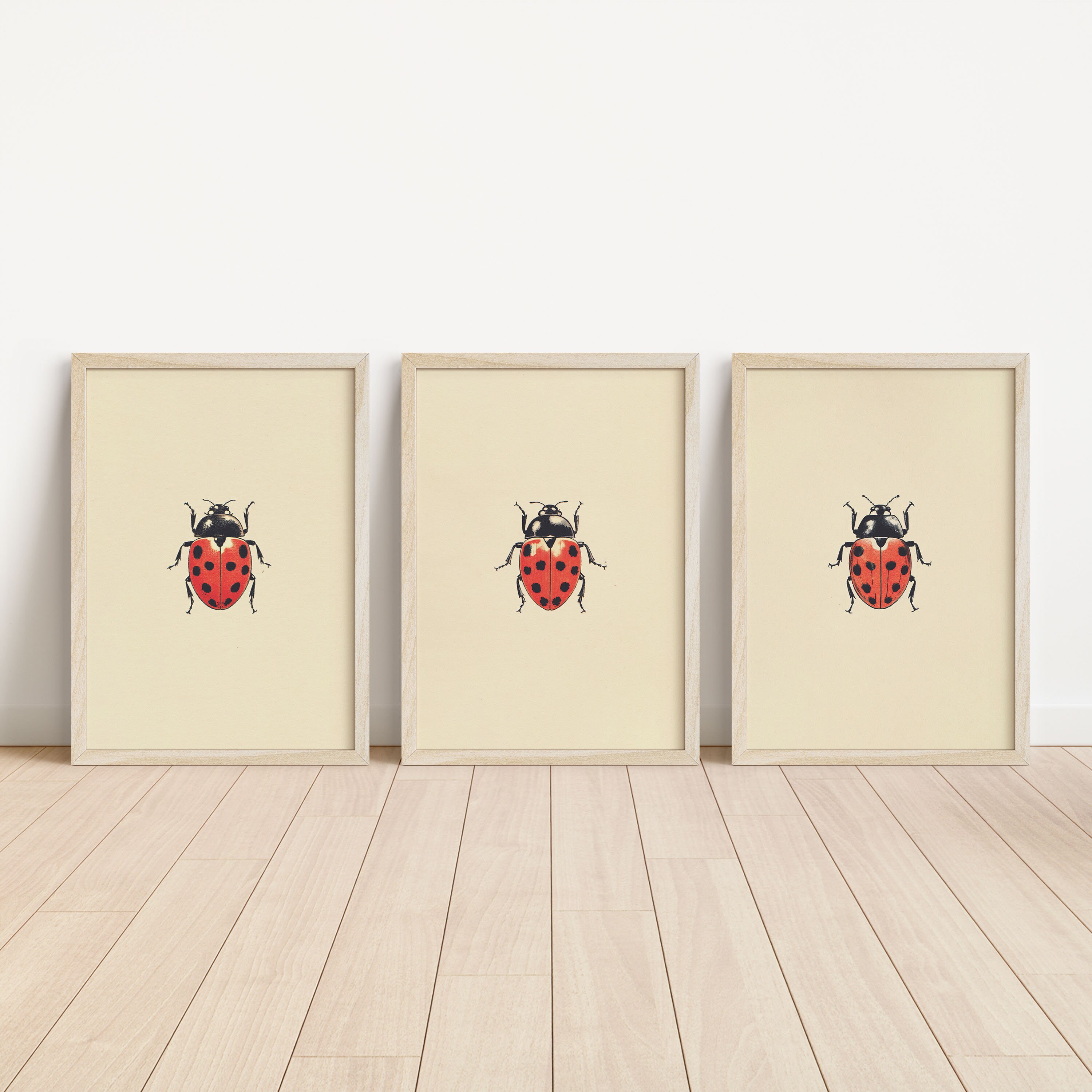 Vintage Ladybug Set of 3 PRINTABLE Wall Art Prints | Red Minimalist ...