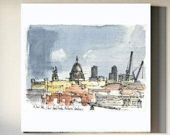 London Skyline mit St. Paul's Kathedrale - Limitierter Kunstdruck einer Aquarellzeichnung, gemalt vor Ort in der Tate Modern Cafe