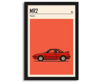 Toyota MR2 (AW11) - 1985, Póster minimalista, Impresión digital, Idea de regalo, Decoración de pared para el hogar