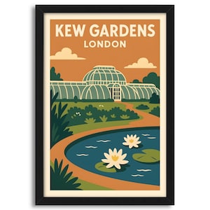 Kew Gardens, London - Retro Travel Poster Digital Print, Gift Idea, Wall Home Decor