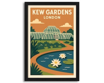 Jardines de Kew, Londres - Póster de viaje retro, impresión digital, idea de regalo, decoración de pared para el hogar