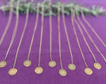 Zodiac Necklaces, Star Sign Pendant Necklace, Horoscope Necklace, Horoscope Gift, Birth Sign Necklace, Zodiac Disc Necklace