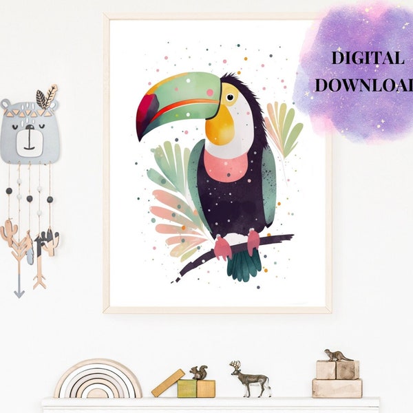 Toucan Modern Nursery Wall Art Decor Printable Artwork For Kids' Bedroom For Playroom For Boys For Girls Room Decor Baby Colorful Toucan Art