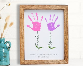 Regalo personalizado del Día de la Madre Imprimible Floral Handprint DIY Mamá's Cumpleaños Craft Regalo Bebé Recuerdo Impresión de la mano de los niños Regalo para mamá