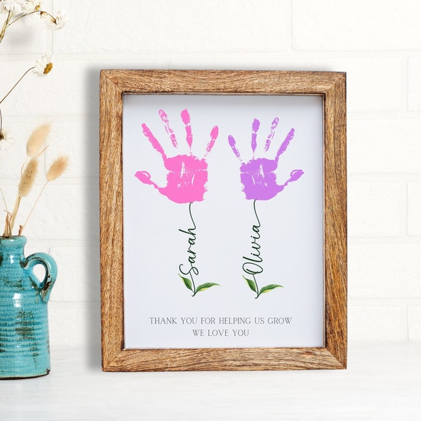 Regalo personalizado del Día de la Madre Imprimible Floral Handprint DIY Mamá's Cumpleaños Craft Regalo Bebé Recuerdo Impresión de la mano de los niños Regalo para mamá