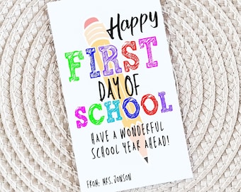 1st First Day Of School Editable Favor Tag Template, Printable Back to School Gift Tag Teacher Classroom Student Rainbow Tag Download