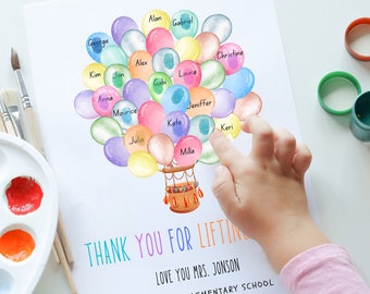Geschenk für Lehrer, bearbeitbares druckbares Lehrergeschenk Schulende-Andenken Studenten Fingerabdruck Benutzerdefiniertes Geschenk für Lehrer Danke Geschenk