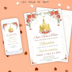 Editable Princess Birthday Invitation, Floral Pink Floral Princess Birthday Party Invite, Printable Invitation Template, Digital Invitation