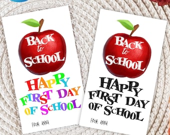 Back To School Apple Gift Tag Printable Template, Editable  1st First Day Of School Favor Tag Teacher Classroom Student Tag