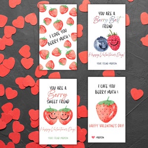 Editable Berry Valentines Gift Tags Valentine You Are Berry  Frend Tag Valentines Fruit Classroom Gift Tag Editable Canva Template Download