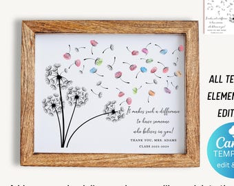 Teacher Appreciation Gift Editable Printable End Of School Keepsake for Students Thumbprint Custom Gift for Teacher Thank you Gift