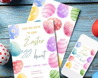 Easter Egg Hunt Invite for Kids, Easter Egg Hunt Brunch Birthday Party Invite, Hop On Editable Pastel Easter Printable Easter Canva Template