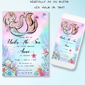 Editable Mermaid Birthday Party Invitation Template Under the Sea, Girl Birthday Party Invite, Printable Template Digital Instant Download