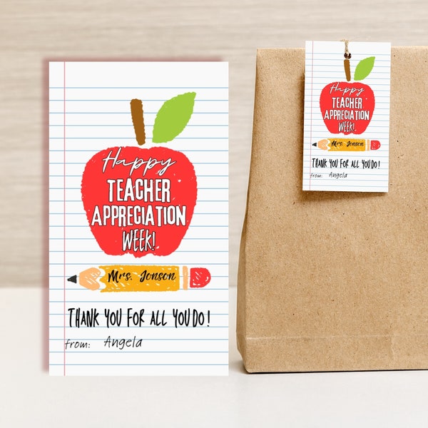 Teacher Appreciation Gift Tag, Editable Printable Teacher Gift End Of School Favor Tag  Custom Gift Tag for Teacher Apple Thank you Gift