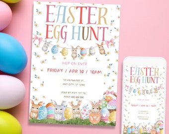 Easter Egg Hunt Invite for Kids, Easter Party Invite, Egg Hunt Party, Easter Egg Brunch Invite, Editable Pastel Easter Invitation