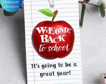 Back To School Apple Gift Tag Printable Template, Editable  1st First Day Of School Favor Tag Teacher Classroom Student Tag  Download