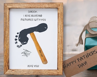 Custom Footprint Art Fathers Day Birthday Card Craft, Hammer Footprint Art Baby DIY Keepsake, Memory Gift Dad Daddy Papa