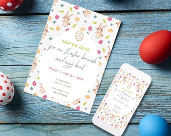 Easter Brunch and Egg Hunt Invitation Template, Printable Spring Bunny Invitation, Modern Easter Invitation, Easter Egg Hunt Invitation,