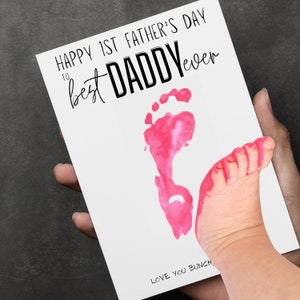 1e Vaderdag As My Daddy Card For Daddy Dad, His First Fathers Day Baby Handafdruk Footprint Card 2024