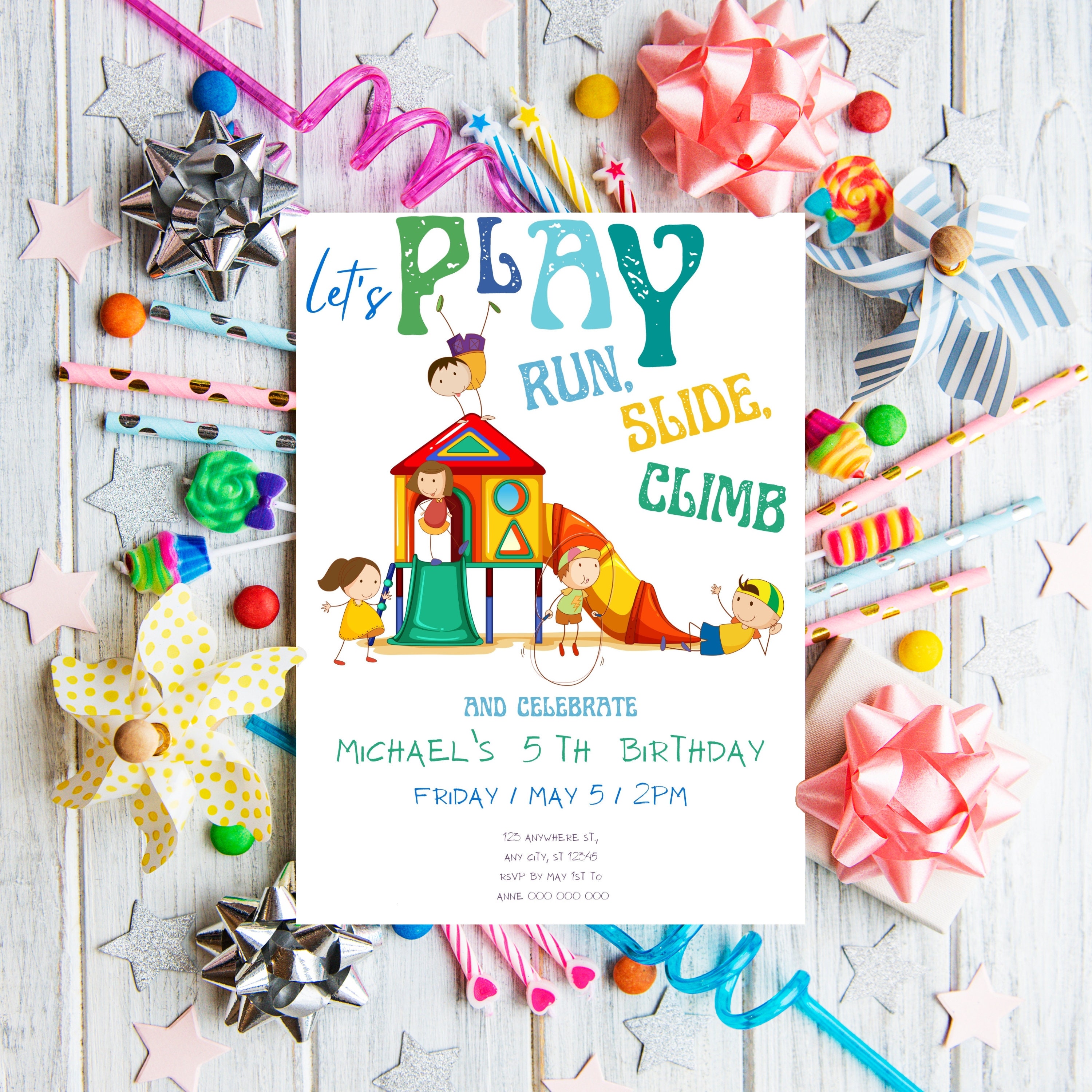Playground Birthday Invitation, Backyard Birthday Invitation Template ...