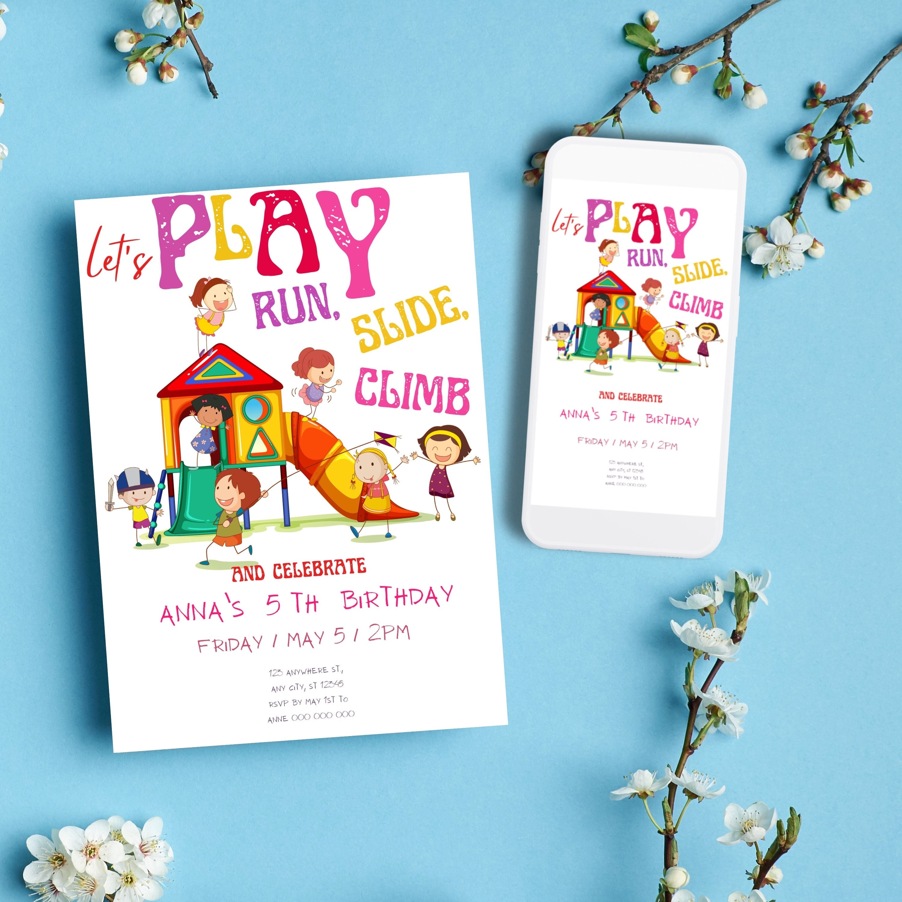 Playground Birthday Invitation, Backyard Birthday Invitation Template ...