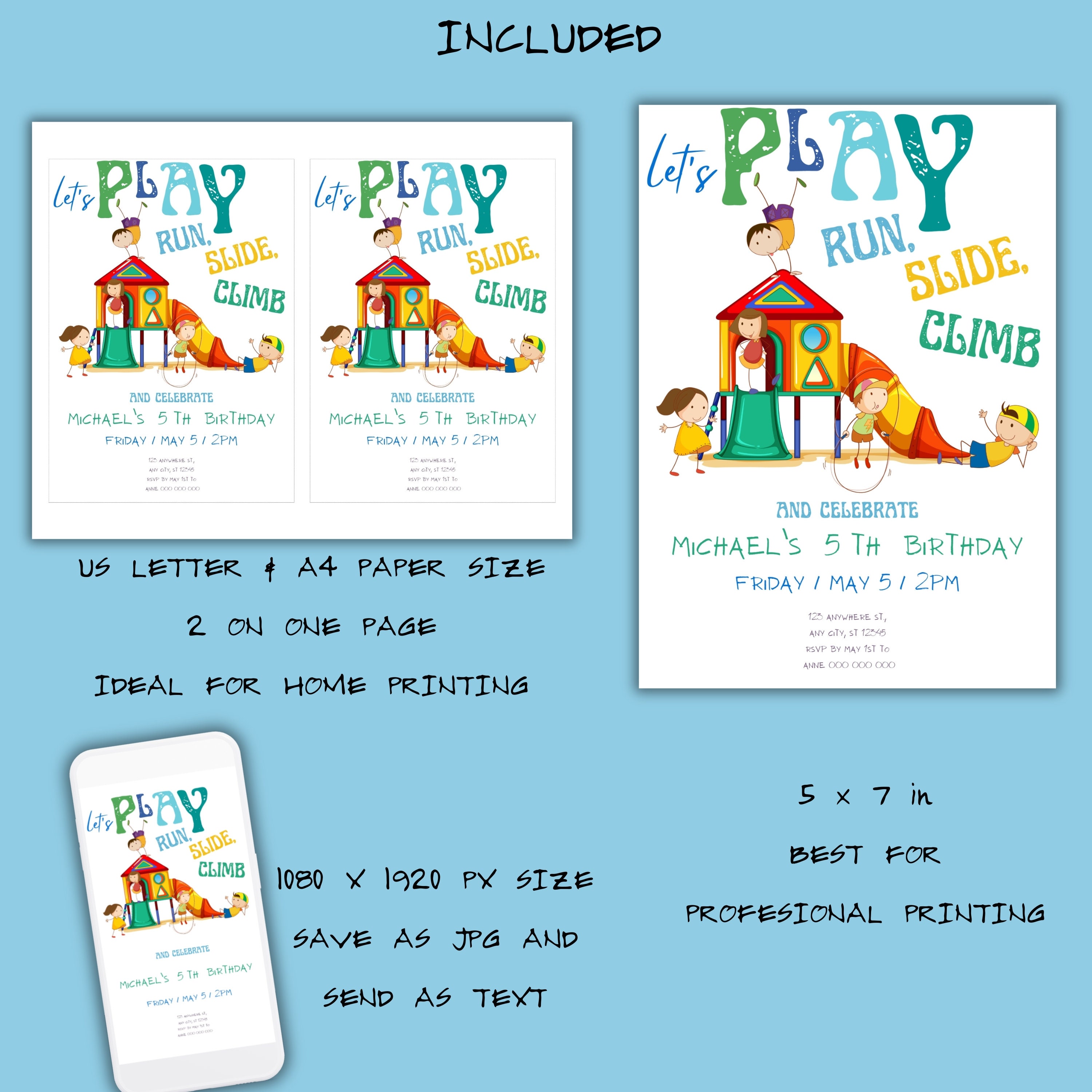 Playground Birthday Invitation, Backyard Birthday Invitation Template ...