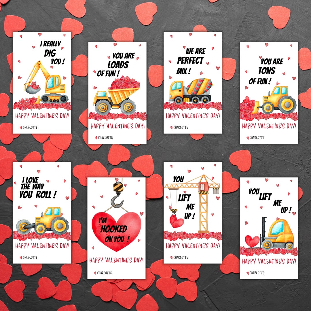 Editable Construction Valentine's Day Tags Kids Valentines Boy Dump ...
