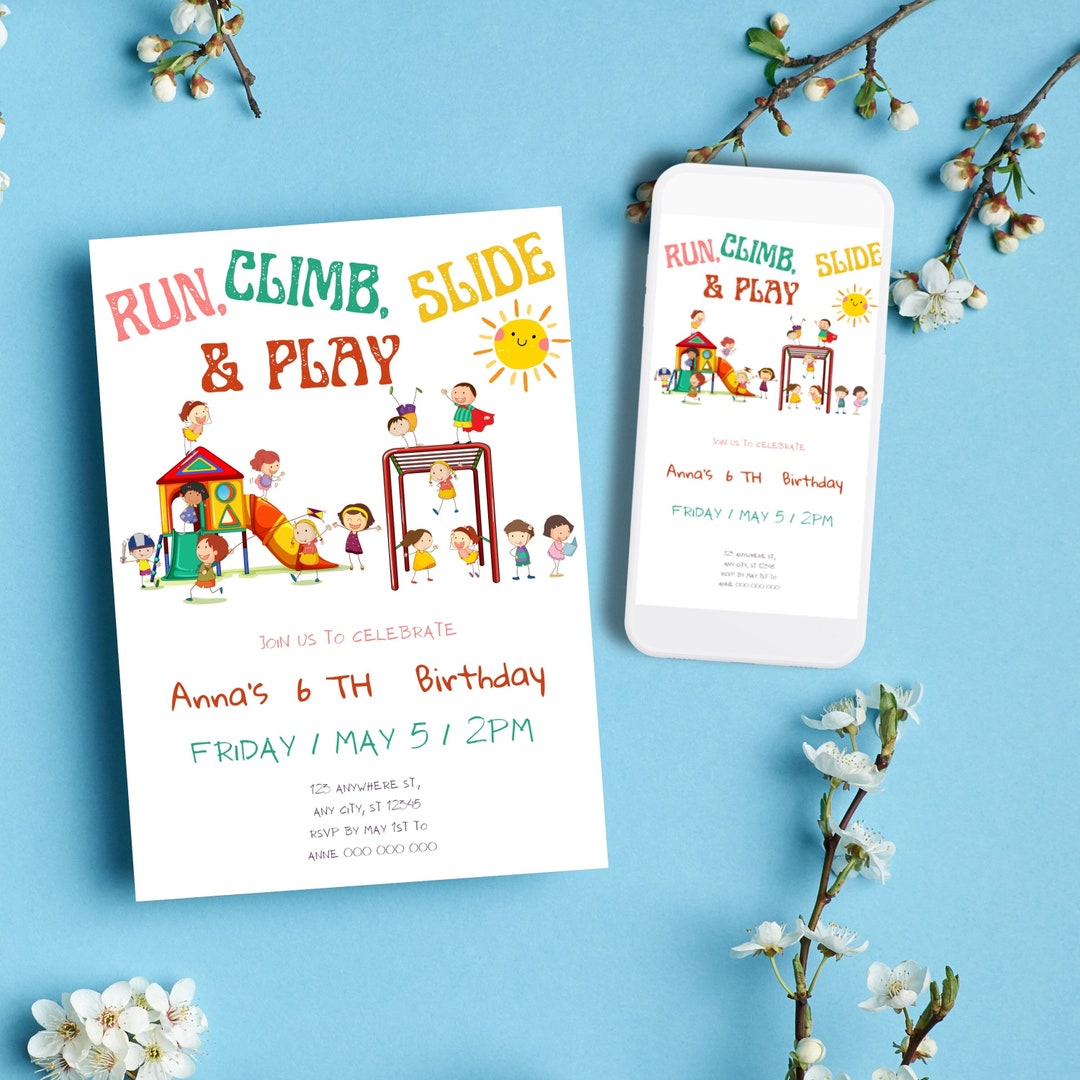Playground Birthday Invitation, Backyard Birthday Invitation Template ...