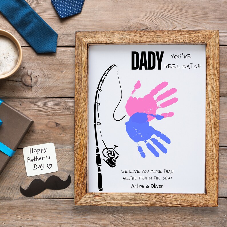 Custom Fishing Handprint Sign DIY Personalized Gift From Kids Fathers ...