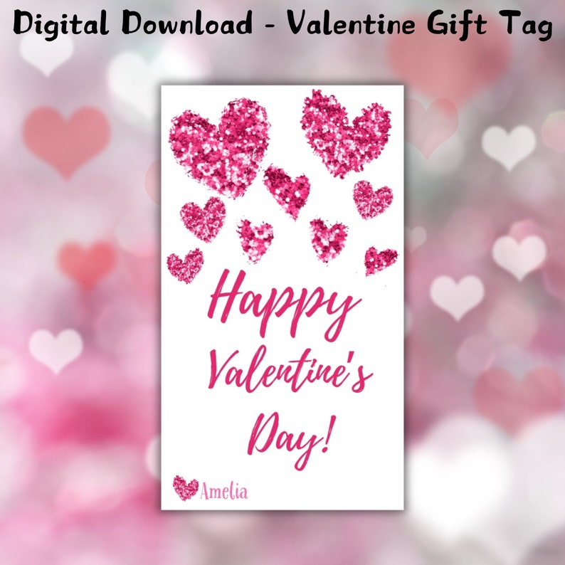 Editable Happy Valentine's Day Gift Tag Favor Tag Pink Red Glitter ...
