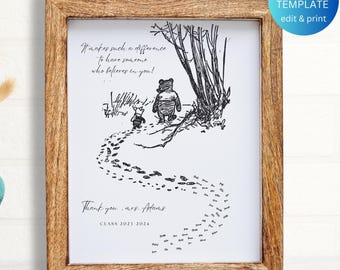 Geschenk für Lehrer, bearbeitbares druckbares Schulabschluss-Andenken Studenten benutzerdefinierter Name Danke personalisiertes Geschenk, Canva-Vorlage