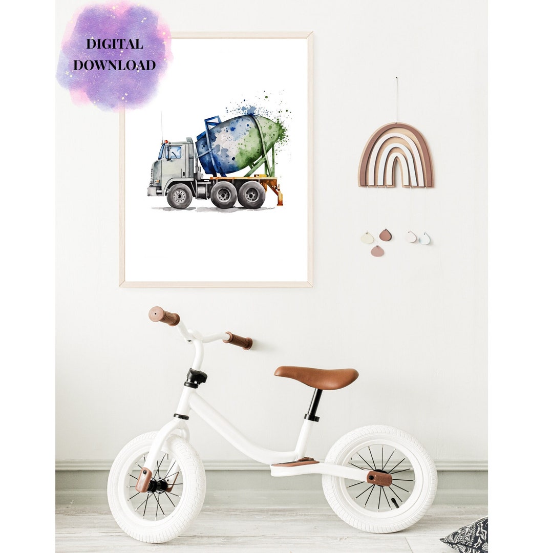 Cement Mixer Wall Art Decor Printable Nursery Art for Kids Bedroom
