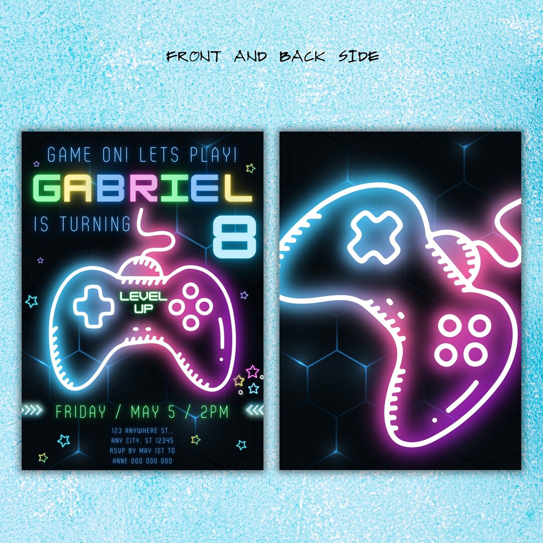 Video Game Birthday Party Invitation, Editable Neon Level up Birthday ...