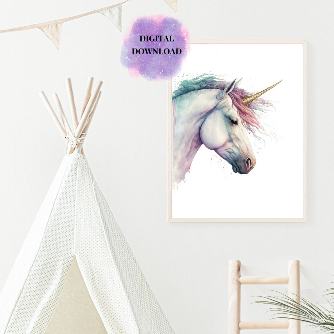 Unicorn Cute Printable Watercolor Digital Prints for Kid's Rooms ...