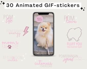 30 Instagram Story GIF stickers, Pomeranian dog phrases, Pomeranian sticker, Animated sticker for Instagram